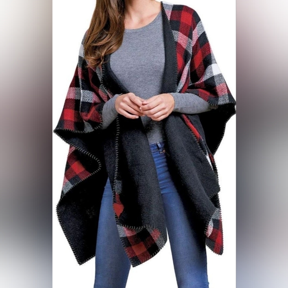 Woolrich Plaid Reversible Blanket & Wrap 2 In 1 OS Beach Blanket Wrap Shawl